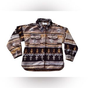 Bozeman Womens Small Native Aztec Wheat Fields Boho Knit Shirt Jacket Coat EUC